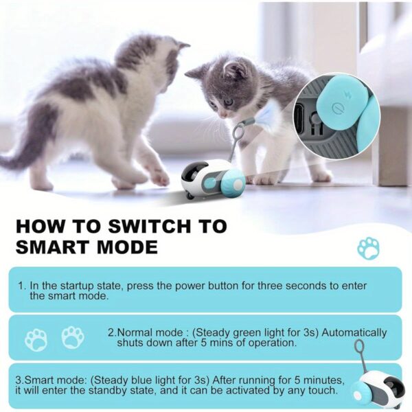 Interactive Remote Control Cat Toy with 2 Modes - Automatic Obstacle Avoidance, Animal Print Design, Durable Plastic & No Batteries Needed - Electronic Motion-Activated Play for Bored Indoor Adult Cats (Blue) - Image 5