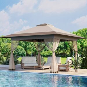 [13x13 Pop Up Gazebo] Bezseller 13x13 Pop Up Gazebo Tent | Water-Resistant Oxford Tarp Shelter with Mosquito Netting | Large Quick Set and Easy to Carry for Patio Garden Backyard Party
