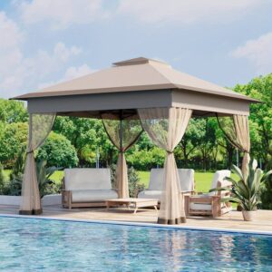 [Water-Resistant | Pop Up] Bezseller 11x11 Water-Resistant Pop Up Gazebo Tent | Mosquito Netting, Outdoor Canopy Tent, Large Quick Set and Easy to Carry | Oxford Tarp Shelter for Patio Garden Backyard