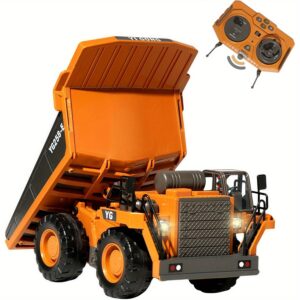 9-Channel Metal RC Dump Truck with Lights and Sound, Remote Control Construction Vehicles Toys for Adults Kids Boys Ages 6 7 8 9 10 11 12 13+