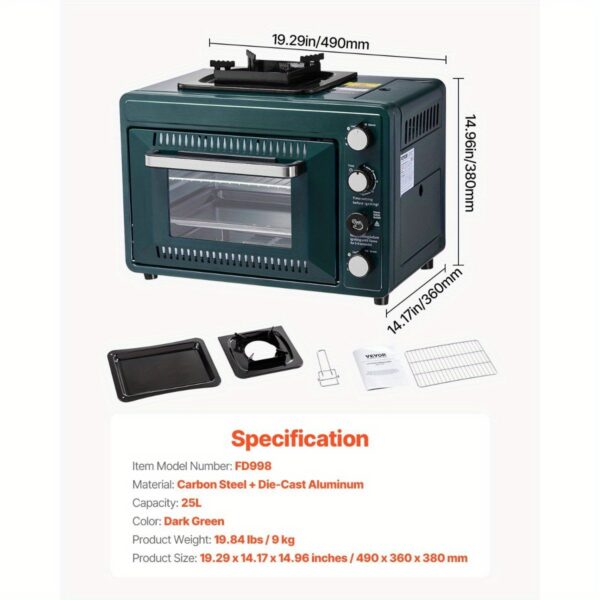 WHS Outdoor Oven 2-in-1 Portable Gas Camping Stove Combo with Adjustable Fire, High-Quality Electric Oven for Outdoor Cooking, Camping, BBQ, Grilling - No Electricity Needed, Camping Stove Portable, Bbq Accessory, Dualfunction Appliance, Durable Construction, Multifunctional Appliance, Outdoor Enthusiasts - Image 7