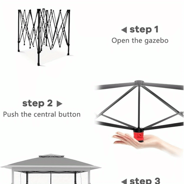 [13'x13' Gazebo] 13'x13' Double Rooftop Outdoor Gazebo | Quick Setup, High Quality, Durable Weather-Resistant Design, Gray Patio Canopy Tent for Backyard, Garden & Poolside - Image 2
