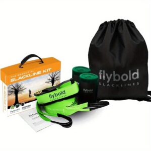 Flybold Slackline Kit 57ft Slackline with Tree Protectors and Carry Bag Backyard Tightrope and Ninja Obstacle Course for Kids and Adults Easy Setup for Balan Training and Core Strength
