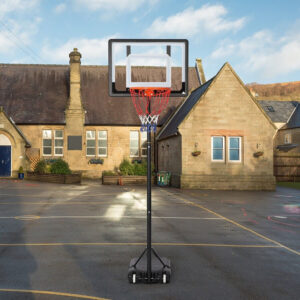 LUCKYERMORE Adjustable Portable Basketball Hoop for Family - 5ft-6.8ft Height, 32in Backboard, Heavy-Duty Steel & PVC, Water/Sand Stable Base with Wheels, Indoor/Outdoor Use, Black, Indoor Sports Equipment, Weatherresistant Net, Durable Sports Equipment