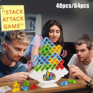 64 building blocks+22 cards+1 base, stacking fun desktop toys, balance blocks, balance tower games, adult entertainment party games, family games, party and travel balance stacking toys