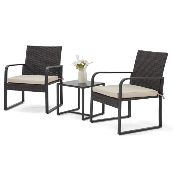 [Durable Rattan, Bezseller] 3pcs Bezseller Patio Furniture Set | Outdoor Rattan Bistro Set with Durable Steel Frame, Strapped Cushions for Garden, Balcony, Poolside, Backyard - Image 9