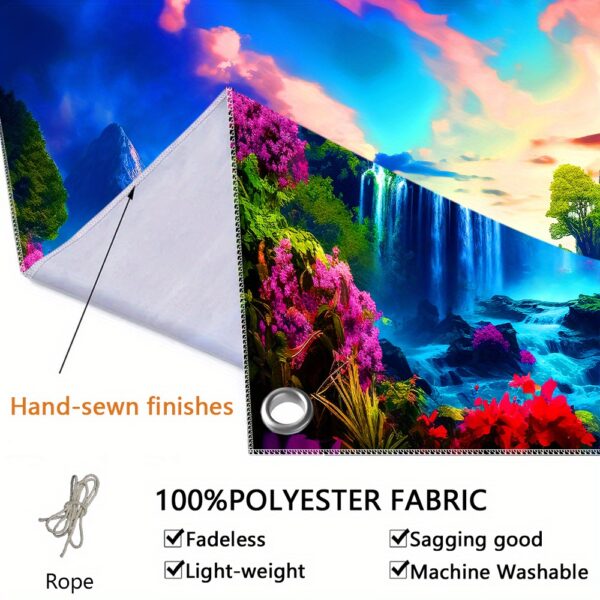 [1pc UV Floral Banner] 1pc Large UV-Activated Floral Waterfall Garage Door Banner | Fluorescent Fabric Wall Decor with Vibrant Nature & Landscape Design | No Power Needed for Parties, Photography Studios, Outdoor Events, Parties Decorations, Party Decoration, Outdoor Festive Decor, Uv Light Display - Image 9