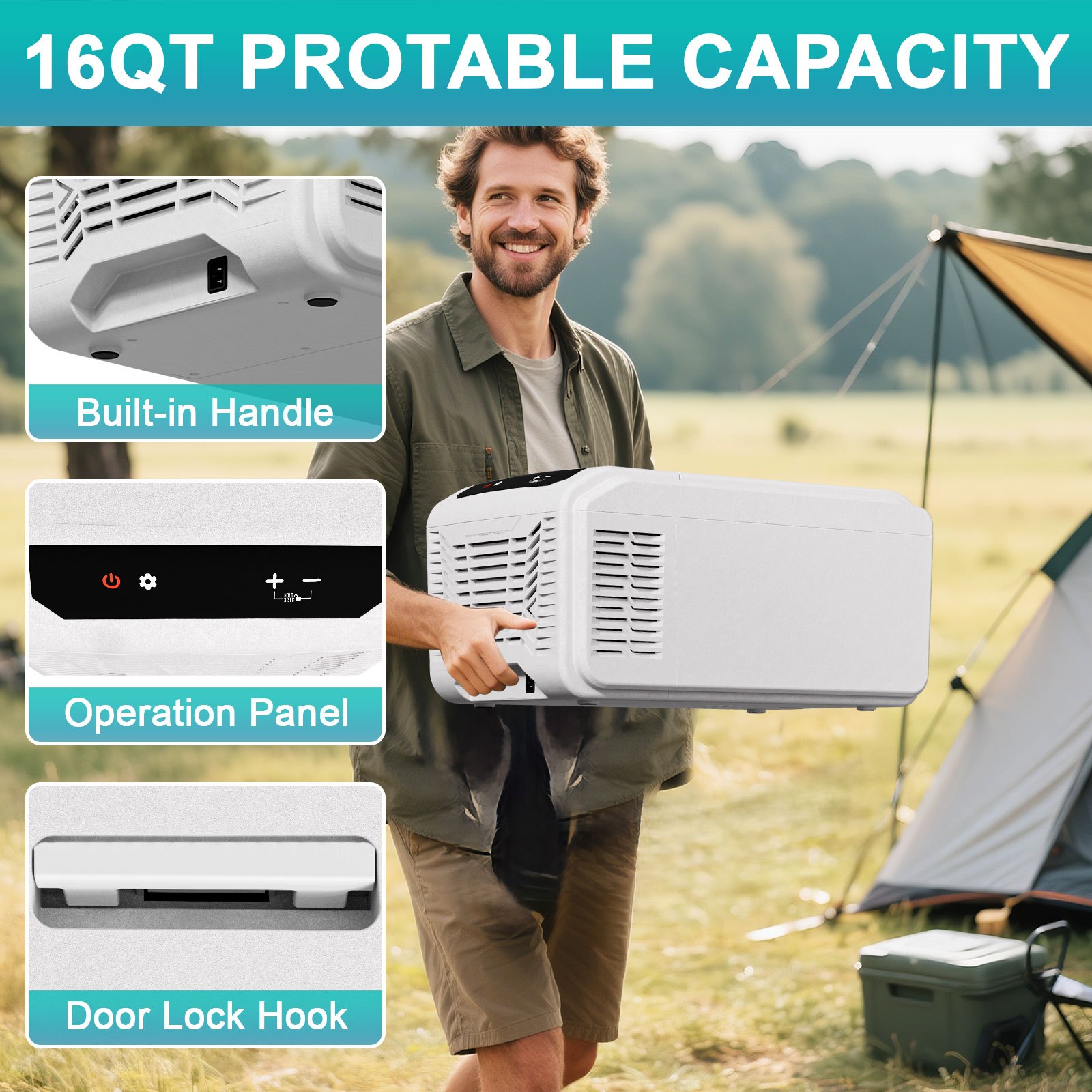 Upgraded 16QT Portable Compressor Car Fridge Freezer for RV Camping Home Use, 3-Way Charging (Solar/AC/DC), 15-Min Fast Cool to -4℉, ECO/MAX Dual Modes, 3-Level Battery Protection, LED Display & Cup Holders, Outdoor Food Storage, Efficient Cooling System, Home Refrigeration, Compact Refrigerator, Energyefficient System, Portable Refrigerator, Road Trippers - Image 5