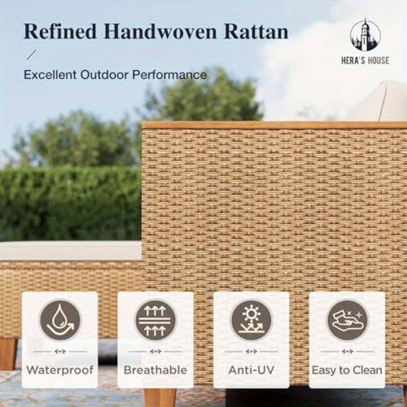 3pcs All-Weather Wicker Patio Furniture Set - Yellow Rattan Sectional with Lounge Sofa, Coffee Table & Side Tables for Outdoor Lawn, Garden, or Balcony, Outdoor Patio Furniture, Garden Seating, Modern Outdoor Decor, Durable Outdoor Furniture - Image 4