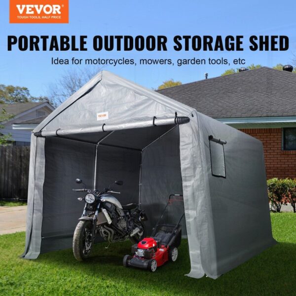 VEVOR Portable Shed Outdoor Shelter 8 x 14 x 7. 6ft Heavy Duty Instant Tent Tarp Sheds with Rollup Zipper Door and Ventilated Windows for Motorcycle Bike Garden Tools - Image 7