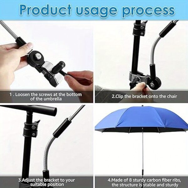 [Portable Umbrella] Adjustable Heat-Resistant Portable Outdoor Umbrella with Clip | Suitable for Camping, Beach Chairs, Golf Carts, Wheelchairs, Patio Seating, Manual Operation - Image 10