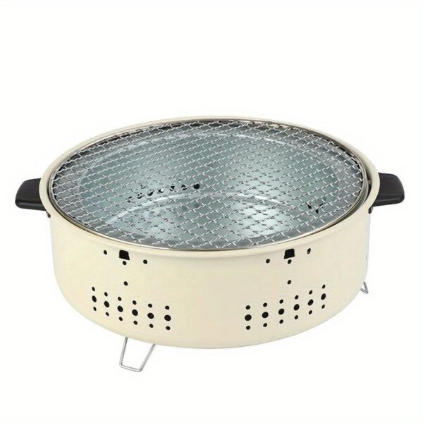 [Everyday Comfort] Portable Round Charcoal BBQ Grill – Compact, Multifunctional Outdoor Cooking Stove with Detachable Stainless Steel Grates, Perfect for Camping, Picnics, and Backyard Barbecues, White Cast Iron Design - Image 5