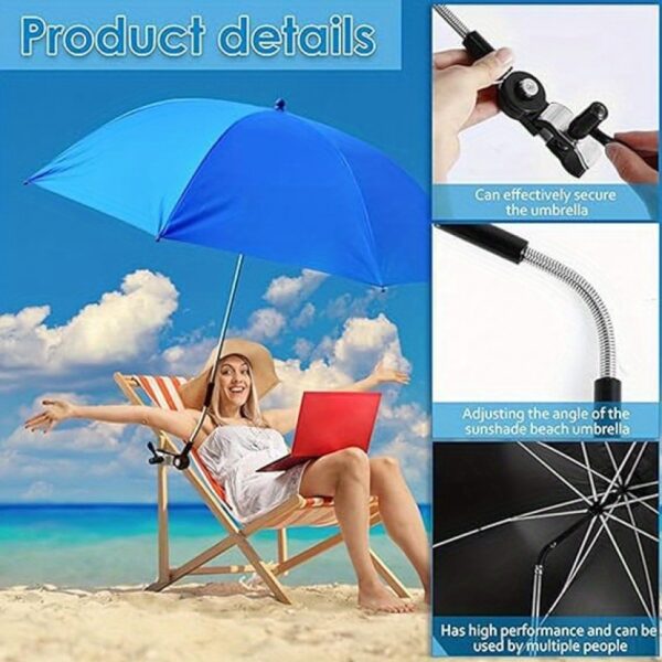[Portable Umbrella] Adjustable Heat-Resistant Portable Outdoor Umbrella with Clip | Suitable for Camping, Beach Chairs, Golf Carts, Wheelchairs, Patio Seating, Manual Operation - Image 9