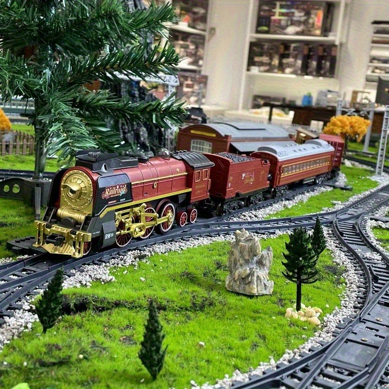 The 9064B-1 steam-powered remote-control Christmas train set comes with a remote control, lights, sound effects, and exquisite tracks. It is suitable for children aged 3 to 8 and above. - Image 11
