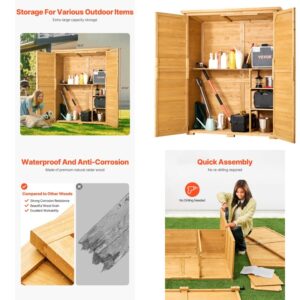 Outdoor Wooden Storage Shed Waterproof Garden Tool Metal Shed, 55x67.5 Inches, Rustresistant Construction