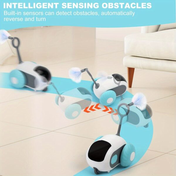 Interactive Remote Control Cat Toy with 2 Modes - Automatic Obstacle Avoidance, Animal Print Design, Durable Plastic & No Batteries Needed - Electronic Motion-Activated Play for Bored Indoor Adult Cats (Blue) - Image 4