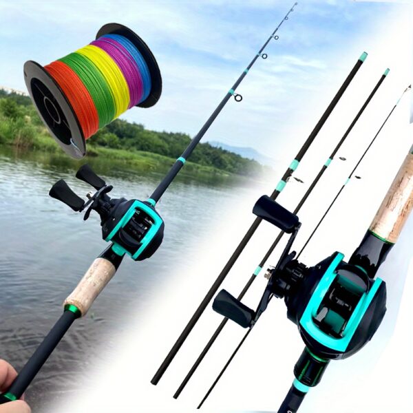 [GHOTDA Fishing Rod] GHOTDA Carbon Fishing Rod Set | Spinning Casting 1.8m Portable Travel Rod Lure Fishing Rods Surfcasting Shore Pole 4 Sections, 7.2:1 Baitcasting Reel Left/ Right, PE Fishing Line 100m