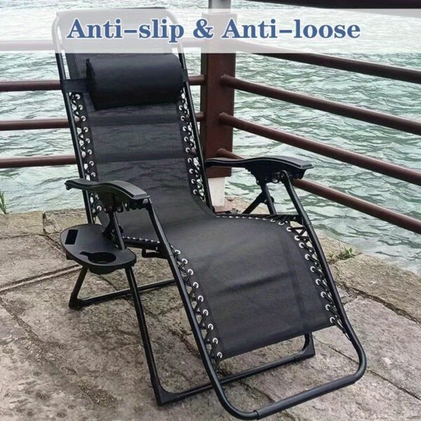 [Durable Zero Gravity Chair] Two-Position Zero Gravity Chair Cup Holder | Durable Zero Gravity Chair Tray with Phone Slot and Cup Holder Notch, Folding Beach Lounger Chair with Zero Gravity Clip Tray/Table, Foldable Chair Cup Holder Drink Tray - Image 5