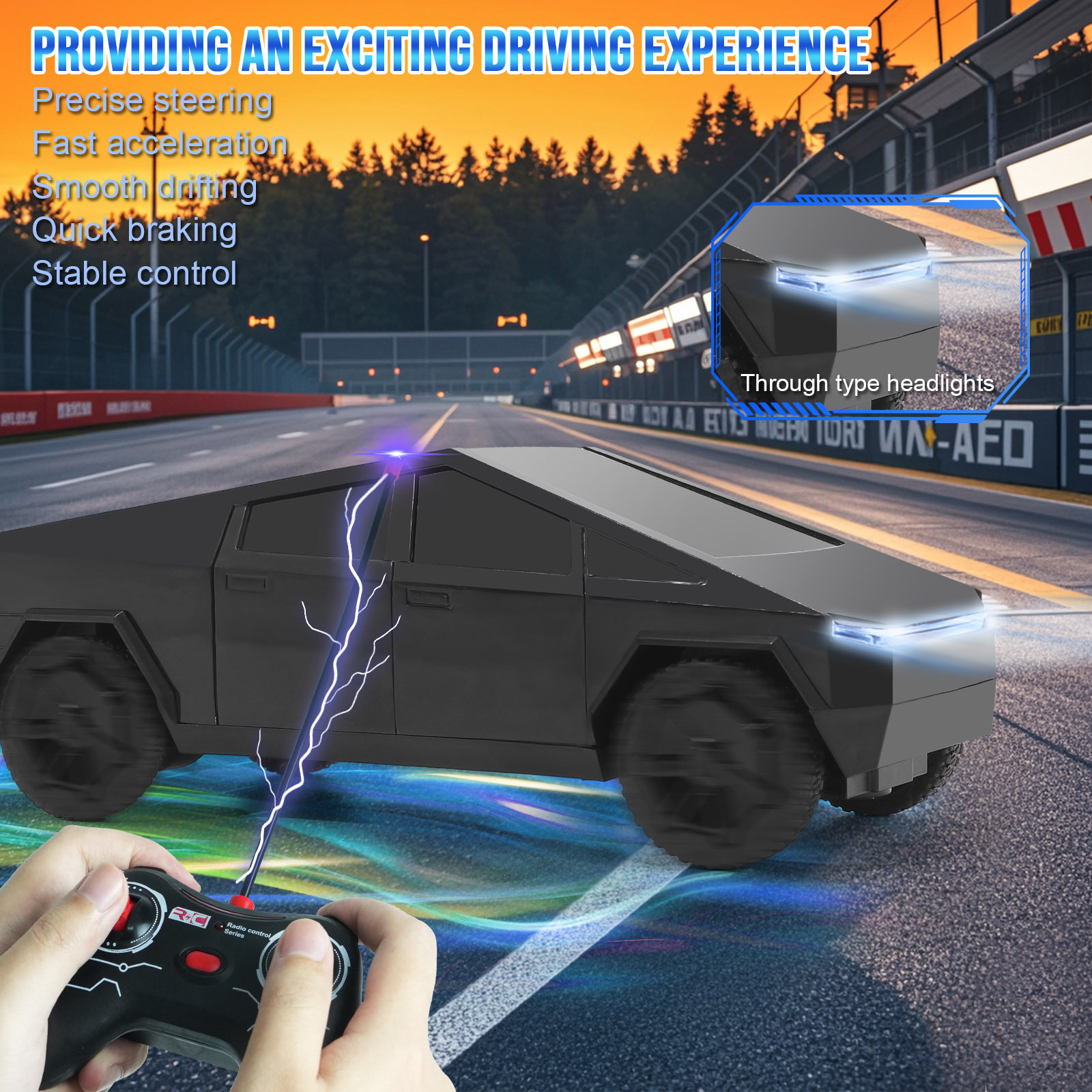 Cyber Truck Toy Remote Control Pickup Truck, 1/24 Scale Racing Cybertruck Model, Rechargeable Battery & Light and Loadspace, for Adults and Boys - Image 10