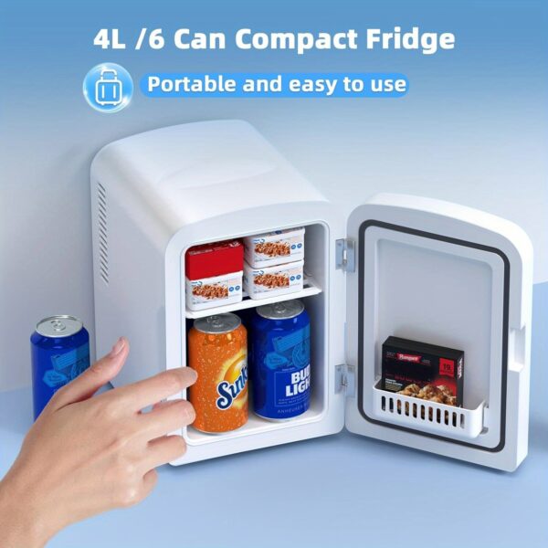 Mini Fridge, 1.06gal/6 Cans (11.16oz) Portable Compact Refrigerator with Gaming Light, AC/DC Power, Ideal for Skincare Products & Beverages, White, Mini Refrigerator, Lighting, Durable Construction - Image 6