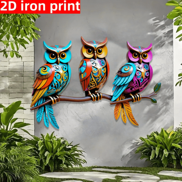 [Bohemian Metal Art] Bohemian Style 1pc 2D Flat Three Owls Metal Wall Art Decoration | Patio-Garden, Courtyard, Living Room And Bedroom Outdoor Fence Decoration - Perfect Choice for Holiday Party Occasions, Perfect Gift for Family And Friends - Image 6