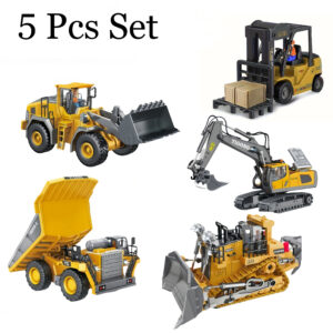 5pcs Remote Control Engineering Vehicle Set, 2.4G High-Tech 13-Channel Remote Control Excavator Dump Truck Bulldozer Alloy Plastic Engineering Vehicle Remote Control Construction Toy Car Set