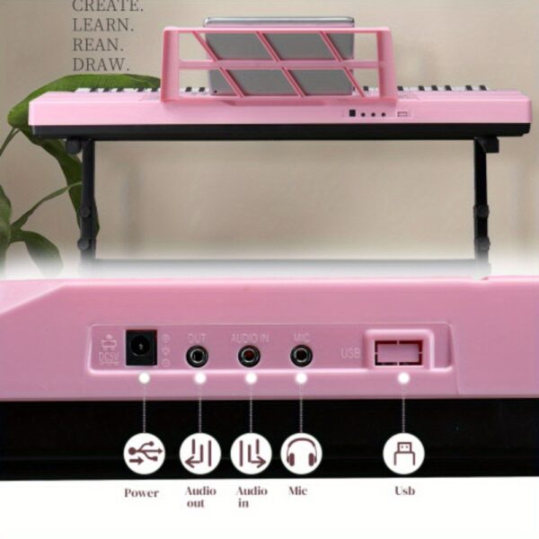 GEP - 110S01 Pink 61 - Key Lighting Keyboard Set - with Stand, Bench, Built - in Speakers, Headphone, Microphone & Music Rest - 3 Teaching Modes for Beginners - Image 6