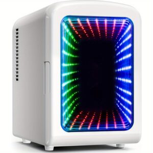 1.06gal/6 Cans Portable Compact Refrigerator with Gaming Lights, AC/DC Power, 39°F Low Temp, Energy-Efficient Compressor, White - for Skincare, Food & Drinks