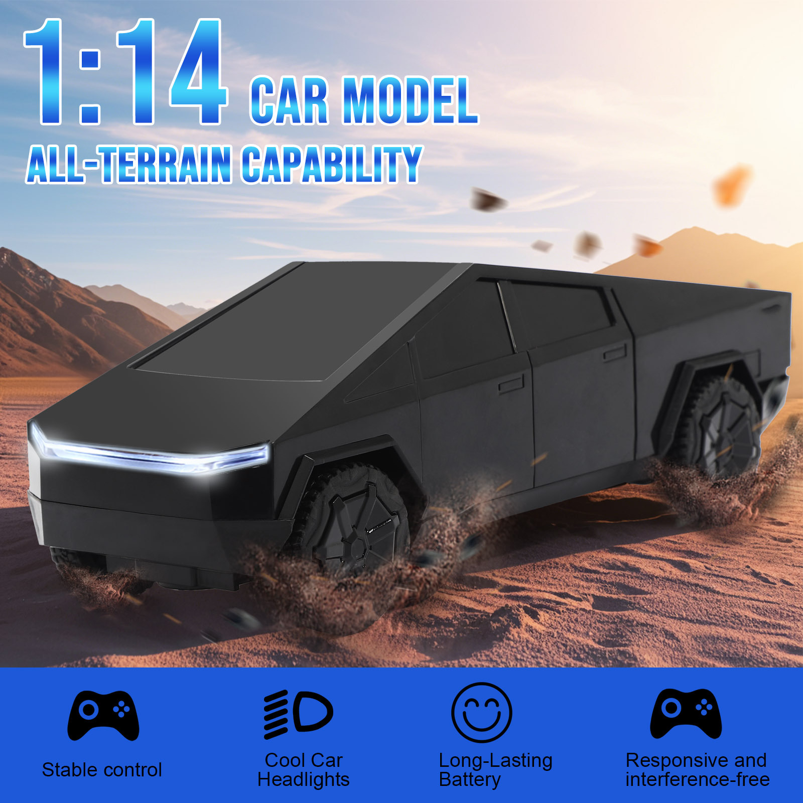 Cyber Truck Toy Remote Control Pickup Truck, 1/24 Scale Racing Cybertruck Model, Rechargeable Battery & Light and Loadspace, for Adults and Boys - Image 8