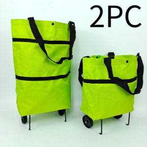 Heavy-Duty Foldable Shopping Cart with Wheels - 2pcs Collapsible Grocery Carts, Heavy-Duty Oxford Fabric Baskets, Extendable Handle & Sturdy Legs - Space-Saving Foldable Design for Grocery, Travel, Home, Commercial Use - Bright Neon Yellow/ for High Visibility Safety, Home Storage, Reinforced Stitching, Market Vendors