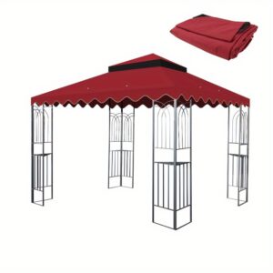 10x10ft Outdoor Patio Gazebo Canopy - Double Tiered Replacement Roof Top Cover with Wavy Border, Red Metal Frame, Modern Design for Sun Protection & Shade, Perfect for Backyard, Garden, or Patio Use, Patio Canopy, Garden Shade Solution, Elegant Canopy, Durable Canopy