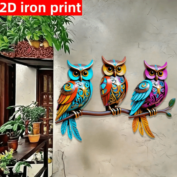 [Bohemian Metal Art] Bohemian Style 1pc 2D Flat Three Owls Metal Wall Art Decoration | Patio-Garden, Courtyard, Living Room And Bedroom Outdoor Fence Decoration - Perfect Choice for Holiday Party Occasions, Perfect Gift for Family And Friends - Image 5