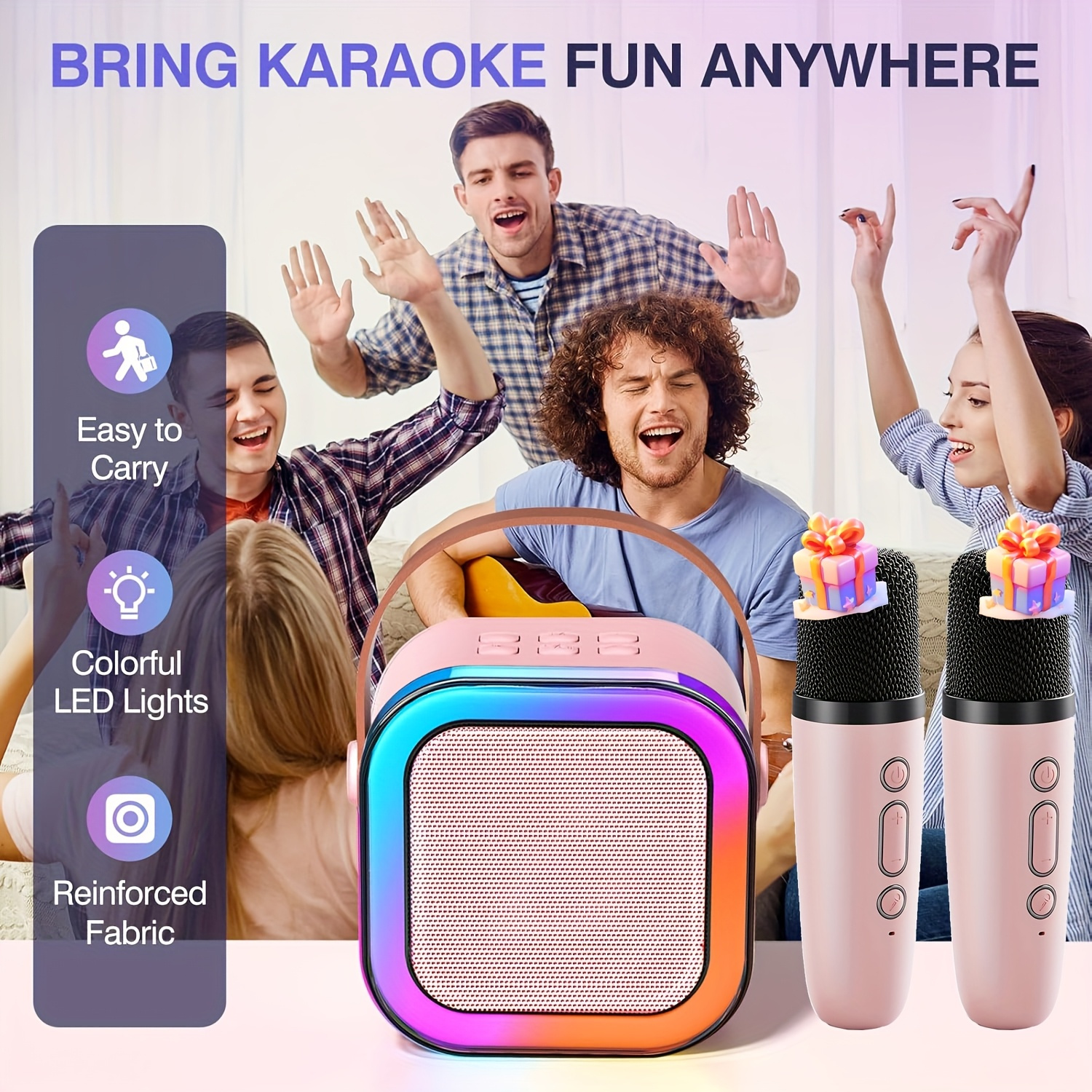 3pcs Set Portable Mini Karaoke Machine with 2 One Wireless Microphone-USB Rechargeable, Suitable for Birthday Party and Family Entertainment, LED Light Karaoke Machine, Birthday Party, Family Gathering, Christmas Gift, Birthday Gift - Image 7