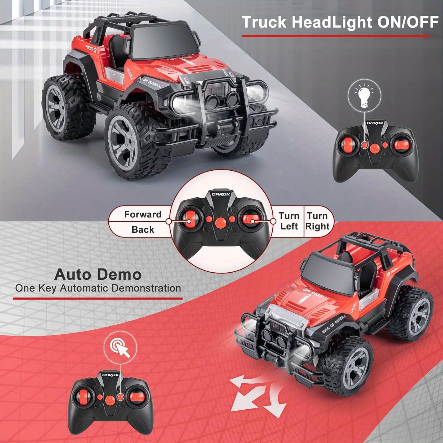 Remote Control Car For Kids-1:16Remote Control Truck With Headlight And Storage Case-80mins Playtime RC Truck For All Terrain-Red Remote Control Car Toy For Boys Girls Kids - Image 4