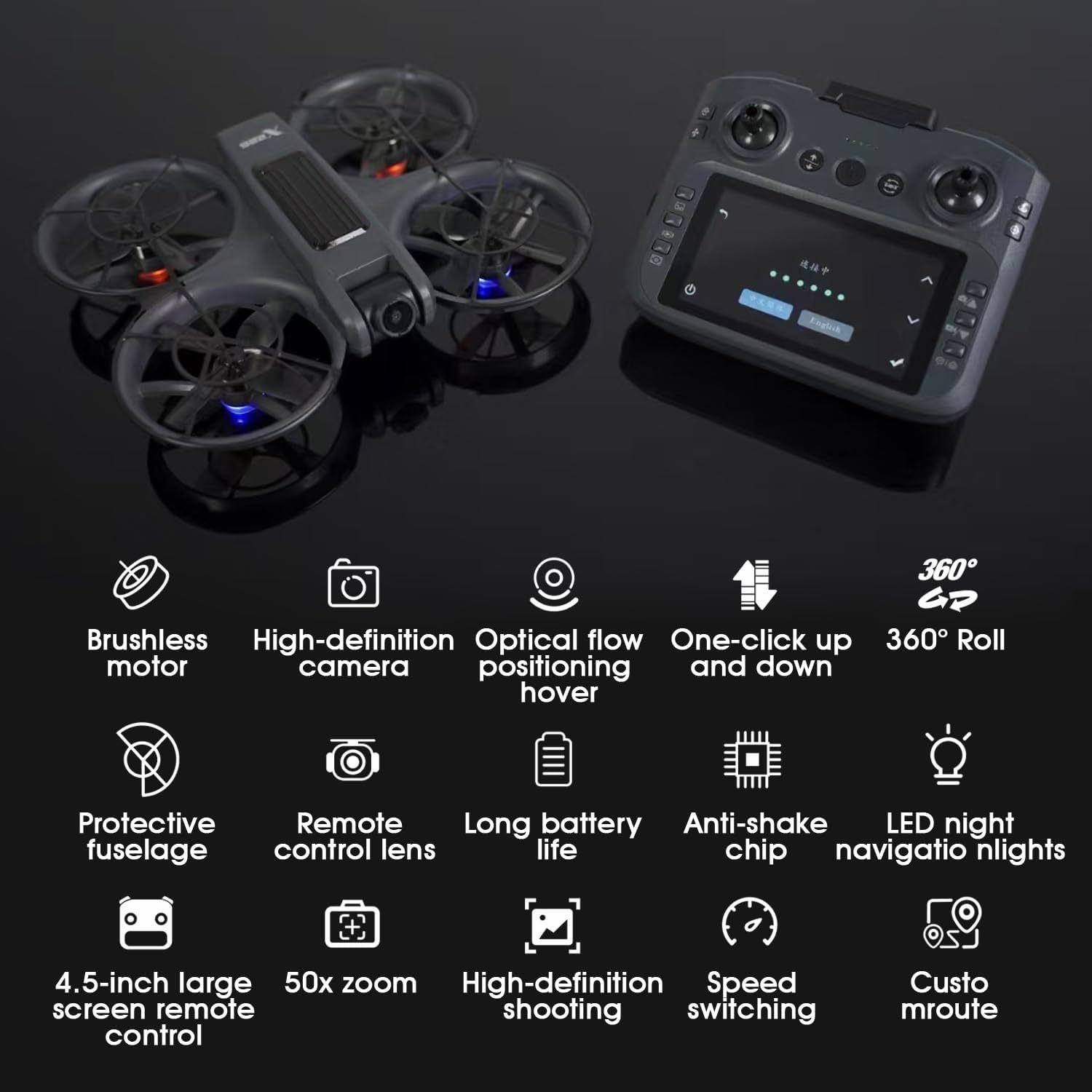 FPV Drone with 4.5" LCD Screen, Brushless Motor Quadcopter, 40-Min Flight Time, Foldable RC Drone with Dual Cameras, Optical Flow Positioning & Anti-Vibration, App Control Drone with GPS-like Stability for Adults/Beginners, Ideal for aerial photography, Vlogging, mapping - Lightweight & Portable Drone with USB Charging, Drone with Camera for Adults, Outdoor Flying, Sleek Design, Compact Foldable, Advanced Navigation Tech, Sturdy Structure, Durable Quadcopter, Travel Drone - Image 7