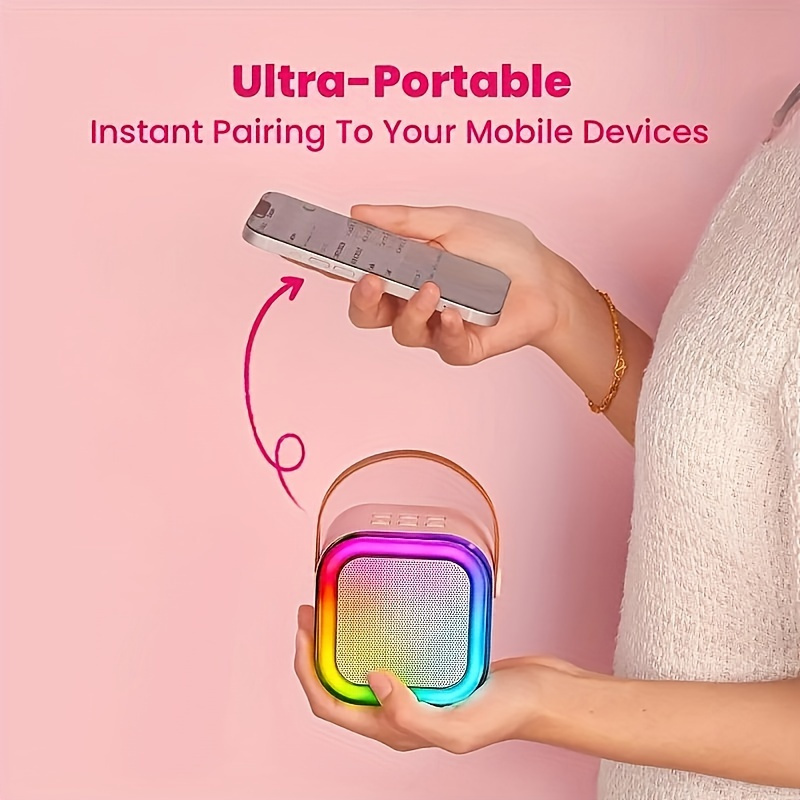 3pcs Set Portable Mini Karaoke Machine with 2 One Wireless Microphone-USB Rechargeable, Suitable for Birthday Party and Family Entertainment, LED Light Karaoke Machine, Birthday Party, Family Gathering, Christmas Gift, Birthday Gift - Image 5