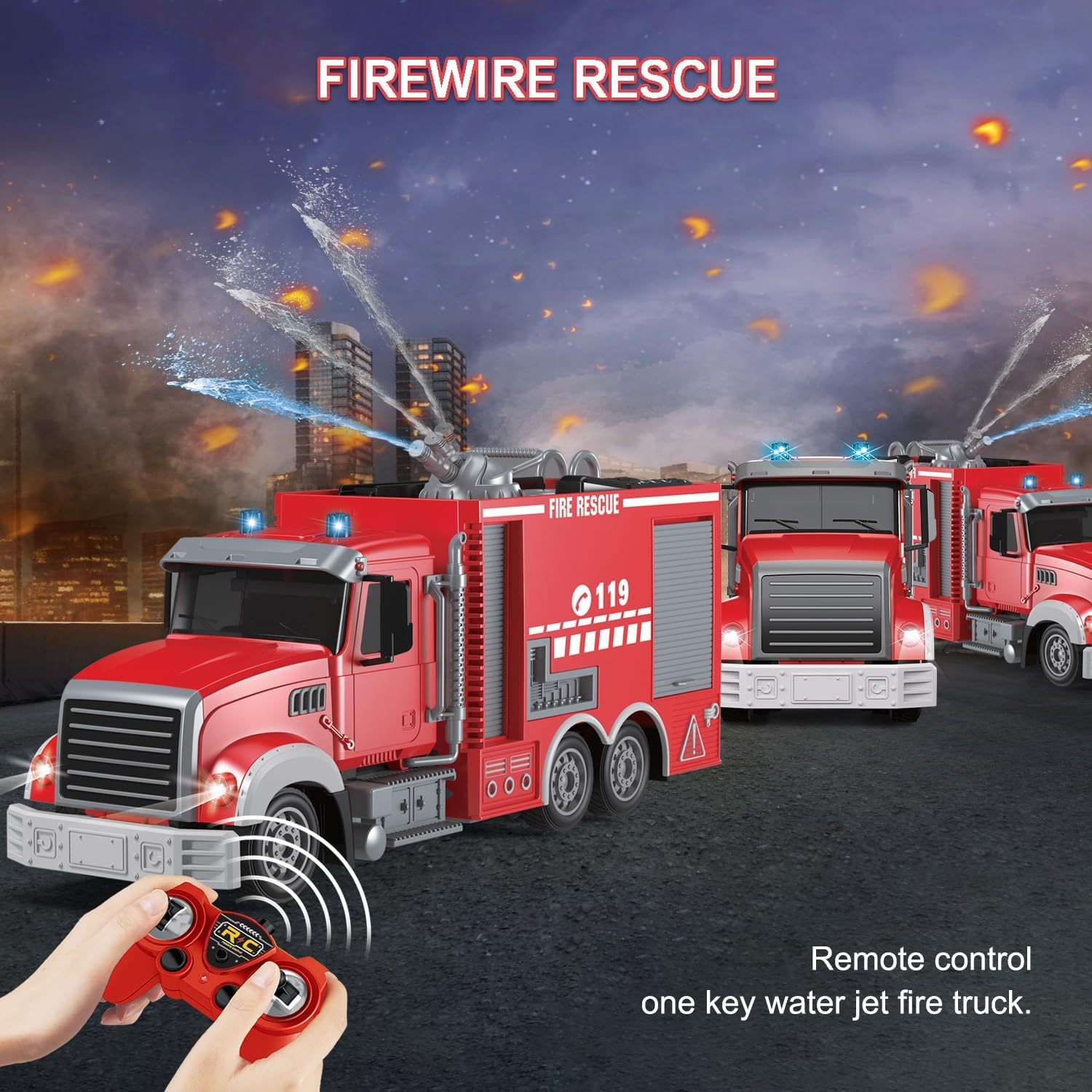 Remote Control Fire Truck, Water Cannon Fire Truck, RC Construction Truck Toys - 180° Spray Function, Auto Demonstration, with Battery, Birthday Gift for Boys And Girls Over 6-12 Years Old - Image 5