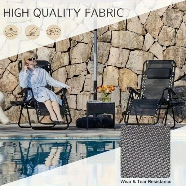 [Durable Zero Gravity Chair] Two-Position Zero Gravity Chair Cup Holder | Durable Zero Gravity Chair Tray with Phone Slot and Cup Holder Notch, Folding Beach Lounger Chair with Zero Gravity Clip Tray/Table, Foldable Chair Cup Holder Drink Tray - Image 9