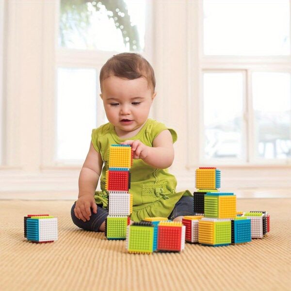 Infantino 24pcs Multicolor Press & Stay Sensory Blocks for Babies - Soft Silicone Building Blocks with Alphabet & Number Design, Non-Toxic Educational Toys for Motor Skills Development, Toddler Toy Building Blocks, Playful Design, Safe Infant Material, Without Battery - Image 2
