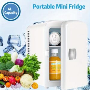 KNDKO 1.06gal Mini Fridge, Portable Mini Fridge, Cooler and Heater Mini Fridge for Bedroom, Car, Office, Dorm and Skincare, AC/ DC Car Plug-Compatible - White.