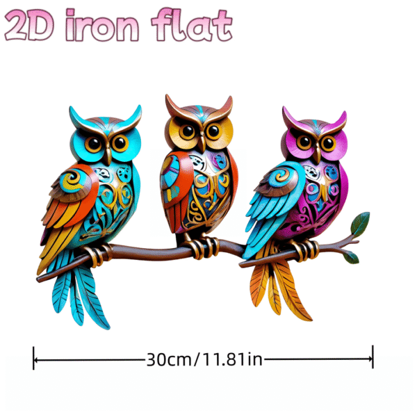 [Bohemian Metal Art] Bohemian Style 1pc 2D Flat Three Owls Metal Wall Art Decoration | Patio-Garden, Courtyard, Living Room And Bedroom Outdoor Fence Decoration - Perfect Choice for Holiday Party Occasions, Perfect Gift for Family And Friends - Image 3