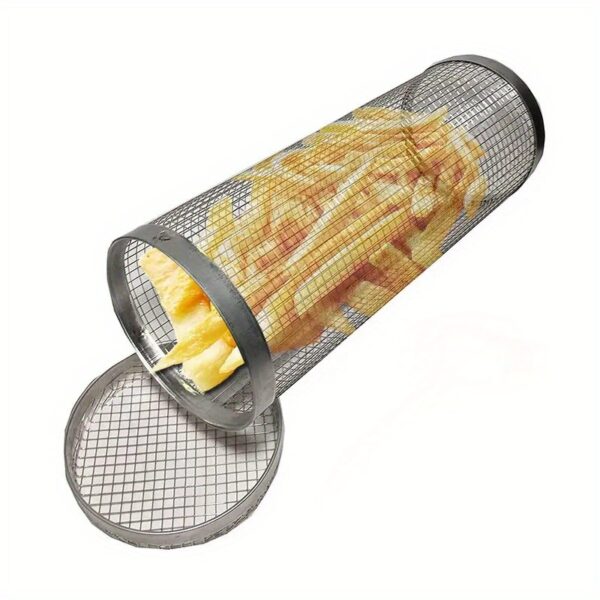 A Portable Cylindrical Stainless Steel Grill for Outdoor Camping, Featuring a Rotating And Rolling Barbecue Basket, a Barbecue Stand, And a Circular Stove Suitable for Camping And Picnics, Ideal for Outdoor Cooking - Image 3
