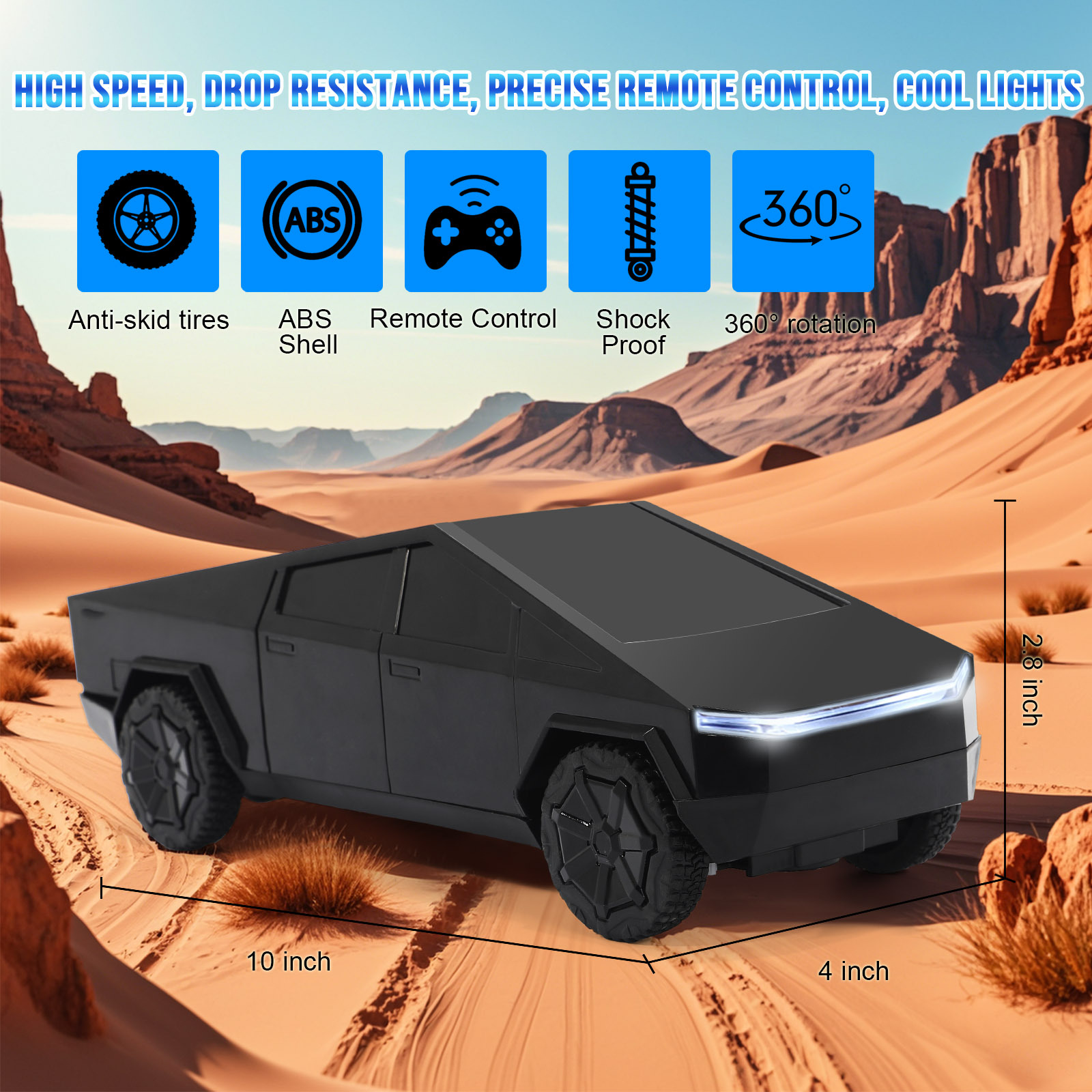 Cyber Truck Toy Remote Control Pickup Truck, 1/24 Scale Racing Cybertruck Model, Rechargeable Battery & Light and Loadspace, for Adults and Boys - Image 6