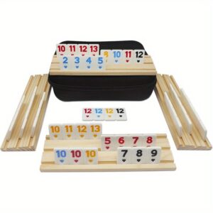 Rummy Cube Game with 4 Wooden Racks 106 Rummy Tiles Game Set with Travel Case Rummy Cube Travel Set with 4 Tiles Holders for Family Game Night