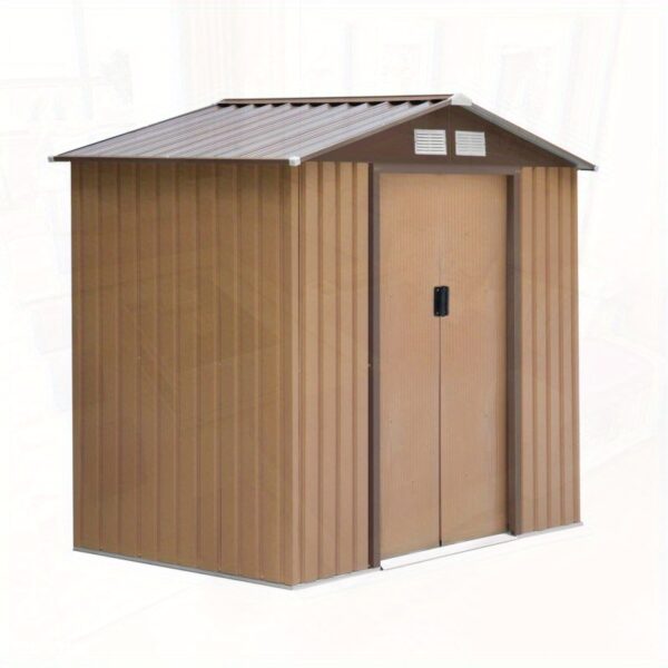 Outsunny 7' x 4' Outdoor Shed Garden Tool House with Foundation, 4 Vents & 2 Easy Sliding Doors - Durable Metal Frame, Weather-Resistant Design for Backyard, Patio, Garage, Lawn Storage - Yellow, Outdoor Storage Shed, Patio Organization, Ventilated Storage, Sturdy Construction, Storage Sheds - Image 3