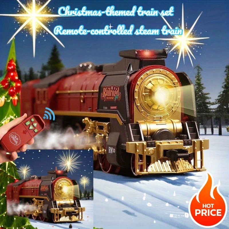 The 9064B-1 steam-powered remote-control Christmas train set comes with a remote control, lights, sound effects, and exquisite tracks. It is suitable for children aged 3 to 8 and above.