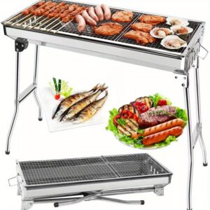 Heavy-Duty Portable Folding BBQ Grill - Stainless Steel Outdoor Grill with Open Grid Design, Large Cooking Surface, Non-Slip Feet - Compact Foldable Grill for Camping, Backyard, Picnics, Tailgating - Easy Assembly & Cleanup, Grills for Cooking