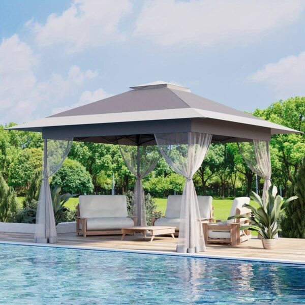 [13x13 Pop Up Gazebo] Bezseller 13x13 Pop Up Gazebo Tent | Water-Resistant Oxford Tarp Shelter with Mosquito Netting | Large Quick Set and Easy to Carry for Patio Garden Backyard Party - Image 11