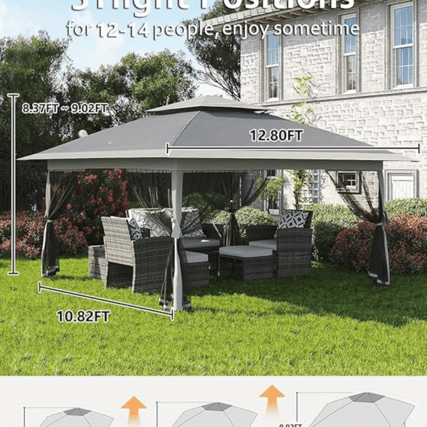 [13'x13' Gazebo] 13'x13' Double Rooftop Outdoor Gazebo | Quick Setup, High Quality, Durable Weather-Resistant Design, Gray Patio Canopy Tent for Backyard, Garden & Poolside - Image 8