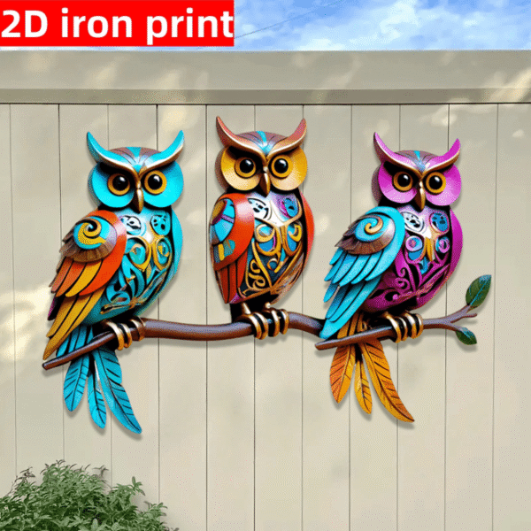 [Bohemian Metal Art] Bohemian Style 1pc 2D Flat Three Owls Metal Wall Art Decoration | Patio-Garden, Courtyard, Living Room And Bedroom Outdoor Fence Decoration - Perfect Choice for Holiday Party Occasions, Perfect Gift for Family And Friends - Image 2